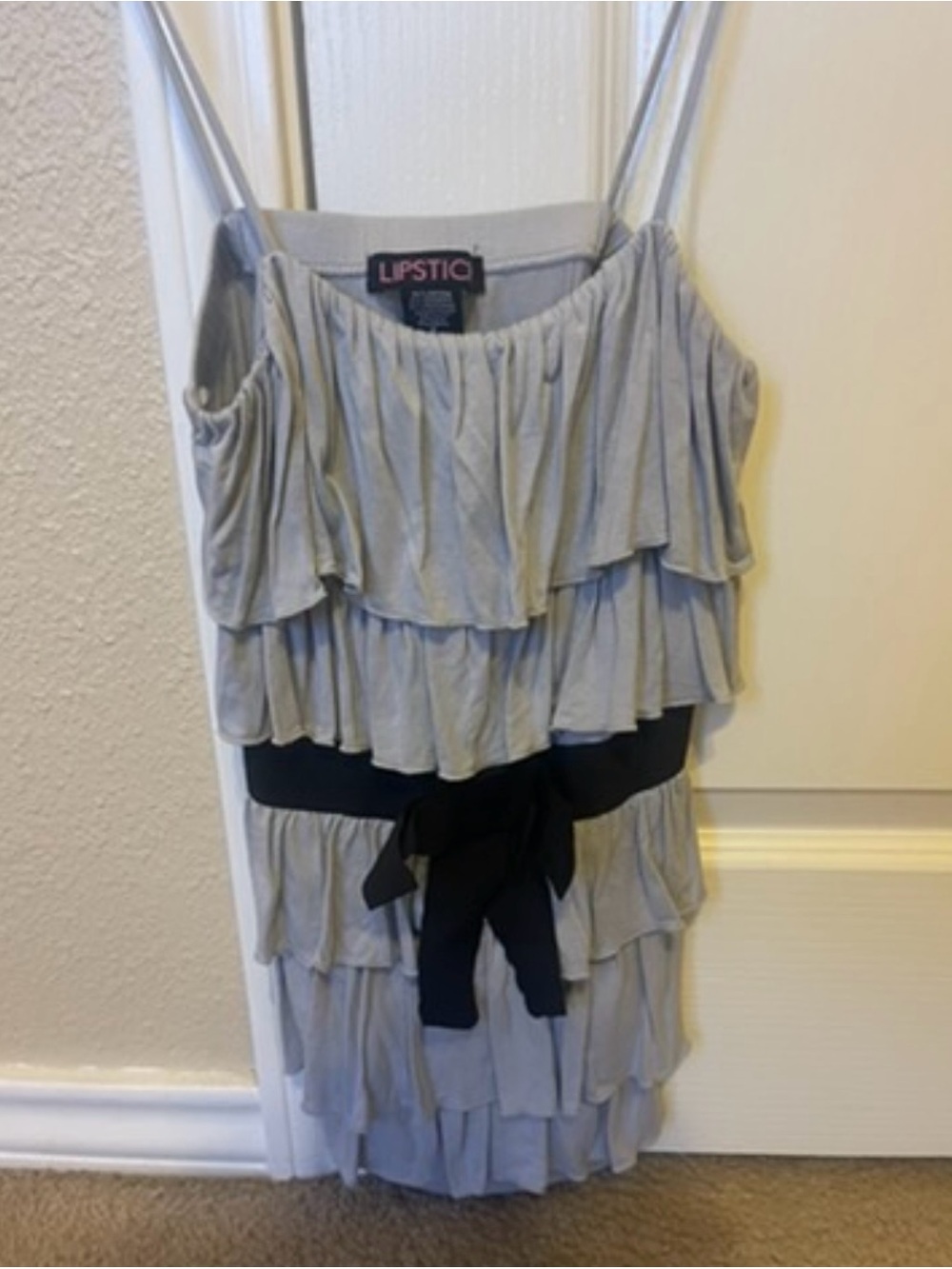 Lipstick Boutique Light Gray Tiered Ruffle Dress with Black Waist Sash